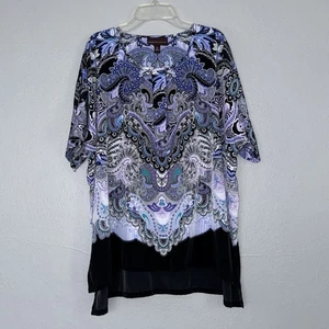 Blusa túnica Dana Buchman para mujer estampado M manga corta ligera de gran tamaño - Imagen 1 de 11