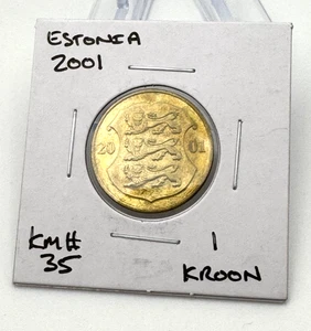 Estonian Coin Estonia 1 Kroon | Lions | 2001 ESTI VABARIIK Shield - Picture 1 of 4