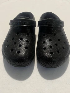 Glitter CROCS Black Slip-On Lined Shoes Ladies Size 9 - Picture 1 of 5