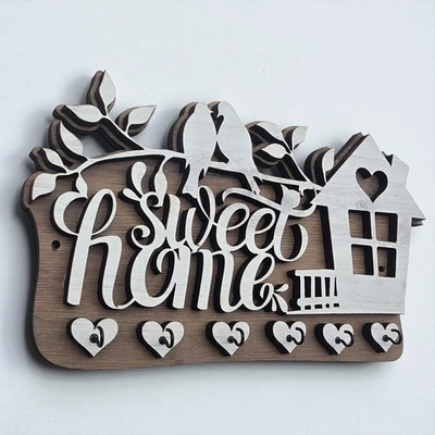Wooden “Sweet Home” Key Holder | Rustic Wall Key Rack | Laser Cut Home Decor | H - Image 1 of 4