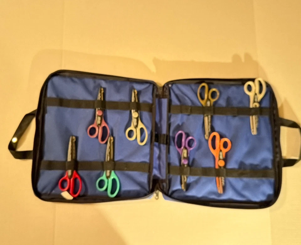 Lot Of 8 Fiskars Paper Scallop Scissors With Padded Carrying Case Scrapbooking - Image 1 of 4