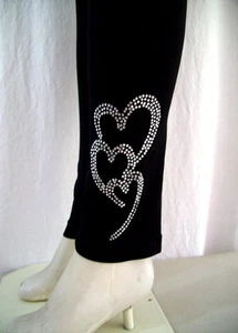 Regular & Plus One Size Yoga Leggings Rhinestone Trio of Interlocking Hearts - Picture 1 of 2