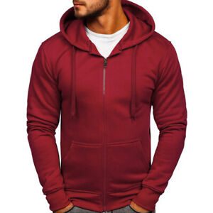 Men's Plain Full Zip UP Hoodies Casual Zipper Jacket Hooded Sweatshirts Fashion