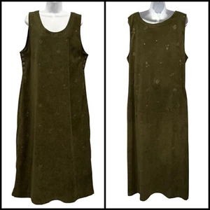 VTG Jane Ashley Maxi Jumper Dress Floral Embroidered Cottage Modest Green Size L - Picture 1 of 11