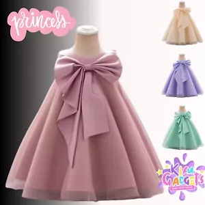 PRINCESS TODDLER BABY BIG BOW DRESS Wedding Party Pageant Formal Gown for Girls - Picture 1 of 18
