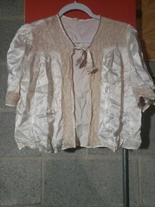 Vintage 1940s Silk And Lace Cream Short Sleeve Tie Crop Robe Lingerie Sleepwear - Picture 1 of 7