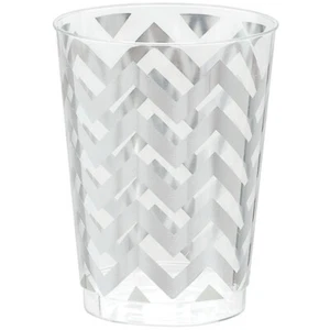 Premium Silver Chevron Tumblers Cups Plastic 20 Pack Silver Chevron Tableware - Picture 1 of 1