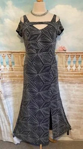 NEW Dress 14 Grey Silver Roman Ballgown Sparkly Stretch 1920 Deco Gatsby Glitter - Picture 1 of 10
