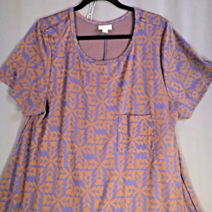 LuLa Roe T-shirt dress midi length size 3XL Brown/Navy Geometric NEW - Picture 1 of 10