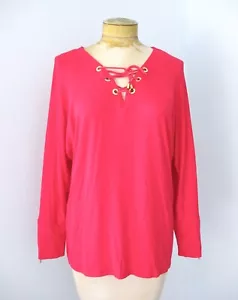 Top Calvin Klein nuovo con etichette rosa rossetto elasticizzato maglia stringato scollo a V polsino cerniera M - Foto 1 di 8