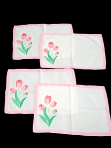 Juego de 4 manteles individuales vintage apliques de tulipanes rosas borde rosa 12"x18" - Imagen 1 de 8