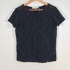 Kain the label womens blouse top size S black lace short sleeve round neck064900