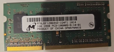 1GB DDR3 Laptop Memory PC3-10600S 1333mHz CL9 Micron MT8JSF12864HZ-1G4F1 SODIMM - Image 1 of 2