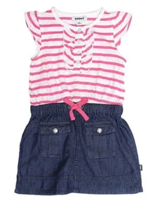 DKNY Girls Denim Dress with Cap Sleeves Fandango Pink - Picture 1 of 1