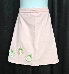 Girls 7 Vtg 80s Orient Expressed Pink Baby Cord Lined Christmas Ornament Skirt - Picture 1 of 9