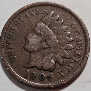 Indian Head Penny 1904 P RPD Vatiety Brown Repunched Date Coin Rare USA Cent - Picture 1 of 2