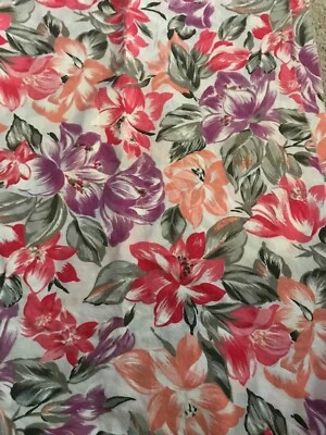 OMEGA TEXTILES Fabric 58” X 33” Floral Pattern #5165 Pink Purple Green Orange - Image 1 of 3