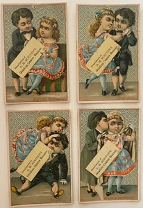 4er Set viktorianische Handelskarten ~ romantisches Kinderpaar ~ Schreiberladen ~ Grafton NY - Bild 1 von 5