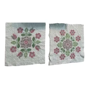 (2) Vintage Quilt Cross Stitch 14.5x 15.5 Square Handmade Granny Cottage Sewing - Picture 1 of 5