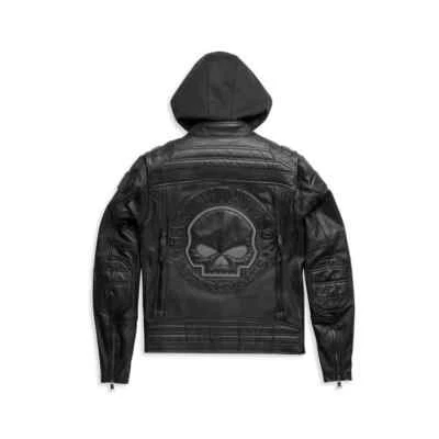 Men's Auroral II 2-in-1 Leather Jacket Harley-D Reflective Skull Jacket Handmade - Image 1 of 4