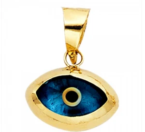 14K Solid Yellow Gold Evil Eye Pendant Charm Protect Lucky Beautiful Powerful  - Picture 1 of 12
