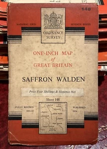 Vintage Ordnance Survey One Inch Map Paper 1954 Saffron Walden 148 - Picture 1 of 2