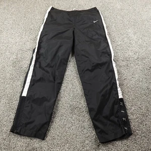 VTG Nike Pants Womens M Black Swoosh Zip Drawstring Track Windbreaker Jogger 90s - Picture 1 of 16