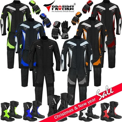 Motorbike Suit Jacket Trousers Boots Gloves CE Armoured Waterproof Set Men Race - Image 1 of 4
