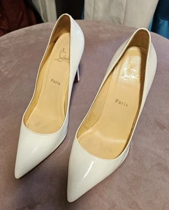 Christian Louboutin 40 Pigalle Follies sz 40, White Patent High Heels 100 - Picture 1 of 4