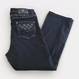 Reba Women's Jeans Size 14 Black Dark Wash Studded Embroidered Bootcut 34x28 - Picture 1 of 12
