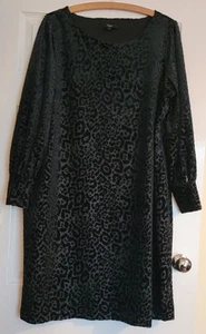 NEXT BLACK LEOPARD PRINT FLOCK LINED DRESS UK22 - Picture 1 of 6