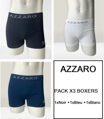 PROMO -60% Azzaro Homme 3 Boxers Neuf M/L/XL ⚫🔵⚪ Noir/ Blanc /Bleu