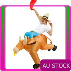 Mens Inflatable Bull Rider Cowboy Costume Matador Blow Up Ride On Halloween - Picture 1 of 6