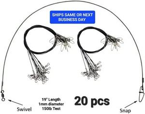 20 Pcs 19" Top Bottom Rig Stainless Steel Wire Trace Leader Snap Swivel 150lb - Picture 1 of 6