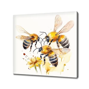 Honey Bees Watercolour Painting Style Modern Home Decor Wall Art Canvas Print - Picture 1 of 7