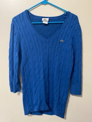 Lacoste Cable Knit V Neck Cotton Embroidered Alligator Sz. 40 Sweater pullover - Image 1 of 4