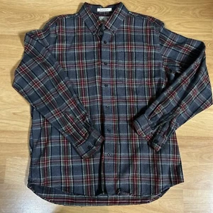 Vintage LL Bean Plaid Button Up Flannel Shirt Mens Large Red And Gray - Picture 1 of 8