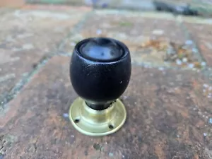 Antique Black Ebonised Restored Tulip Doorknob Fixed Brass Rotating Backplate - Picture 1 of 5