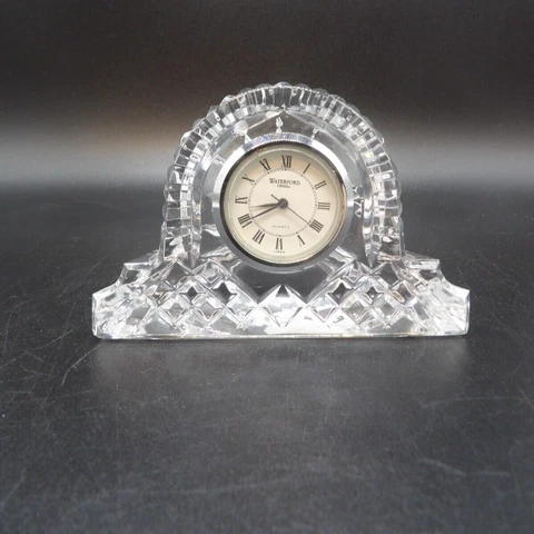 WATERFORD IRELAND Crystal Desk Clock "Wharton" 2 1/2" Tall Cover