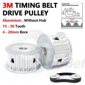 3M 10mm Timing Belt Drive Pulley 3mm Pitch 15 - 50 Tooth Without Hub 4-20mm Bore - Picture 1 of 19