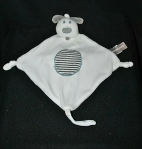Peluche doudou chien plat ORCHESTRA blanc gris bleu rayé TTBE - Picture 1 of 1