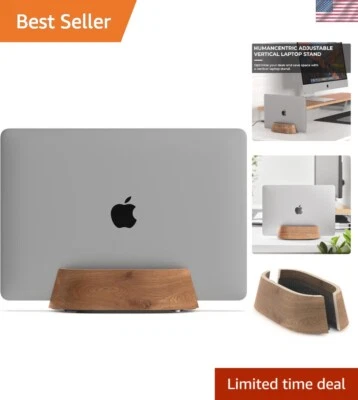 Adjustable Black Walnut Vertical Laptop Stand for MacBook & Laptops 0.5"-1.5" - Image 1 of 4