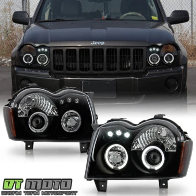 For 2005-2007 Jeep Grand Cherokee Black Smoke LED Halo Projector Headlights Pair - Image 1 of 4