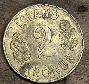 1966 Iceland 2 Kronur Coin, Ok Shape - Free Shipping - Lot 32Q.30 - Picture 1 of 6