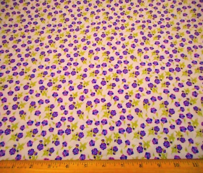 Quilt Fabric 1 1/4 Yard SALE PURPLE Lavender Grn Floral White Premium Cotton #PC - Image 1 of 2