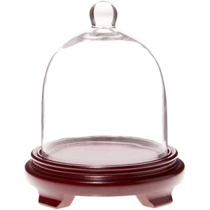 Plymor 6" x 7" Bell Jar Glass Display Dome Cloche, Red Wood Veneer Footed Base - Picture 1 of 1