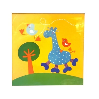 Vintage Framed Art Print 1999 IKEA Fantasi Barnslig 12 x 12 Giraffe and Birds - Image 1 of 4