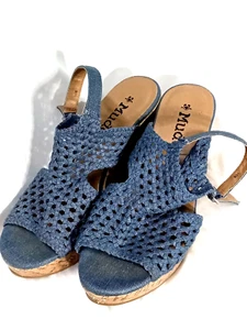 MUDD Blue Woven Cutout Open Toe Fabric Slingback Wedge Platforms Size 10M - Picture 1 of 13