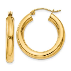14k Yellow Gold Lightweight Tube Hoop Earrings (4mm), All Sizes - Picture 1 of 24