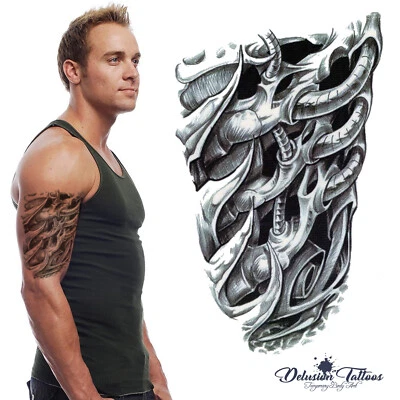 DELUSION TATTOOS Alien Biomechanics 3D Temporäres Tattoo Transfer - Halbarm Wasserdicht Herren